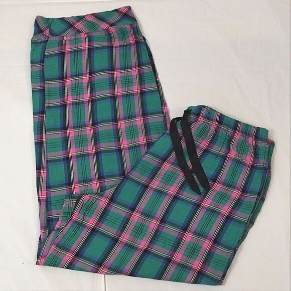 Victoria's Secret Green Pink Plaid Long Sleeve Wide Leg Pajama Pants Set Large - Picture 5 of 16
